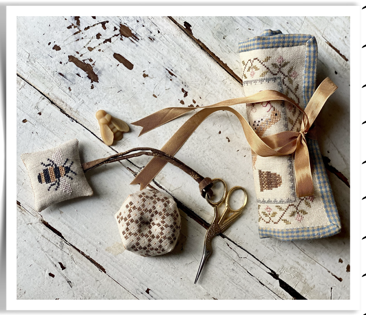 PATTERN Across the Pond SAL 2026 - Stacy Nash ~ Bees & Birds Sewing Roll, Biscornu & Scissor Fob